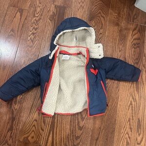 Patagonia 2T Navy Blue fleece lined jacket with detachable hood